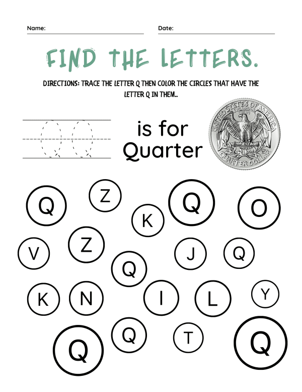 find the letters q is for quarter