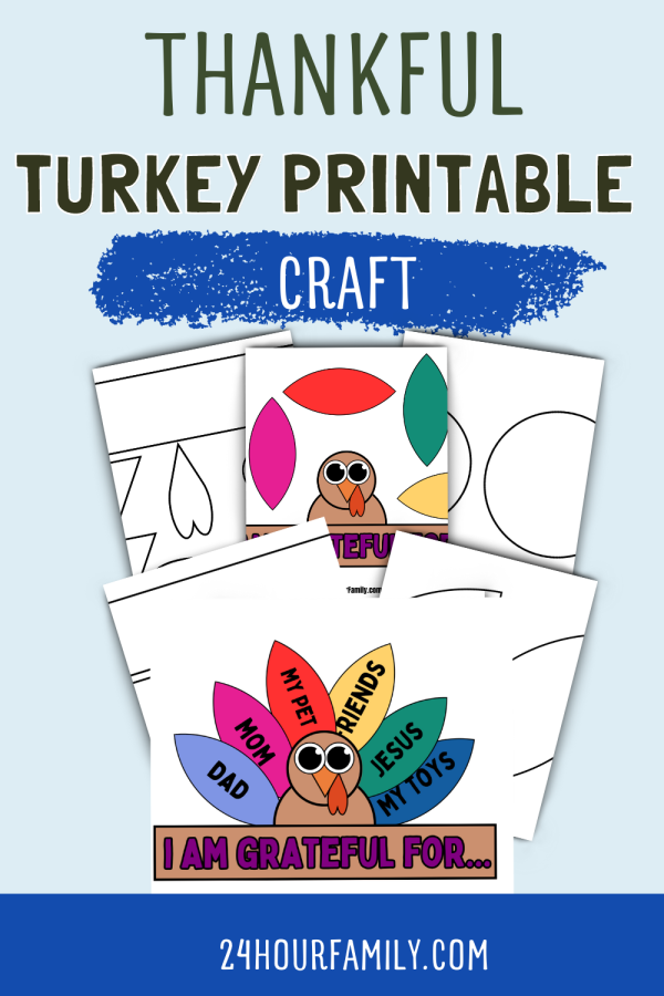 Thankful Turkey printable craft for kids free printable