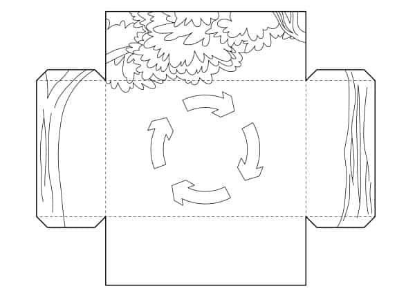 Black and white printable template for 3D diorama with forest background and life cycle arrows