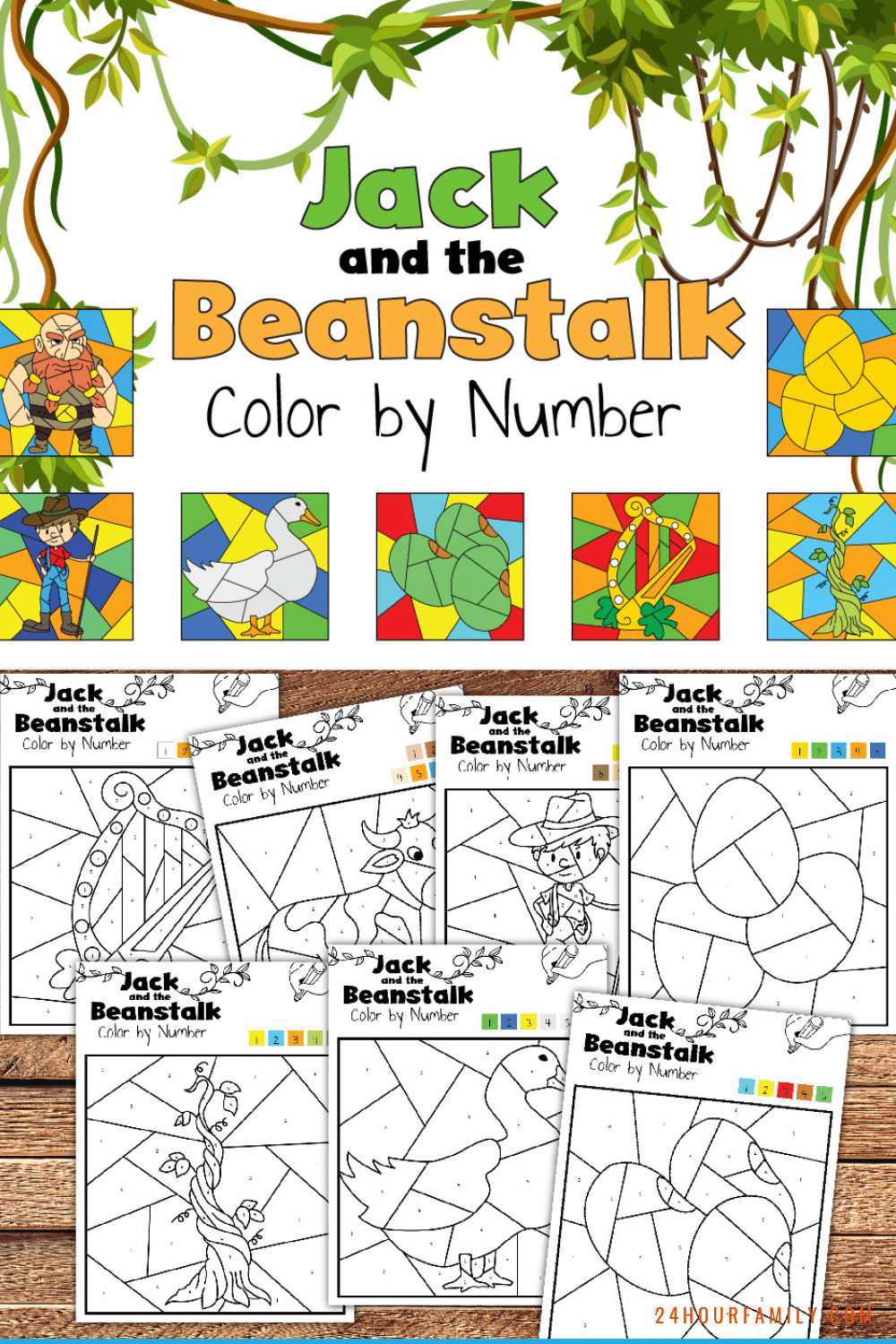 Jack and The Beanstalk Color By Number Coloring Pages (Free Printable)