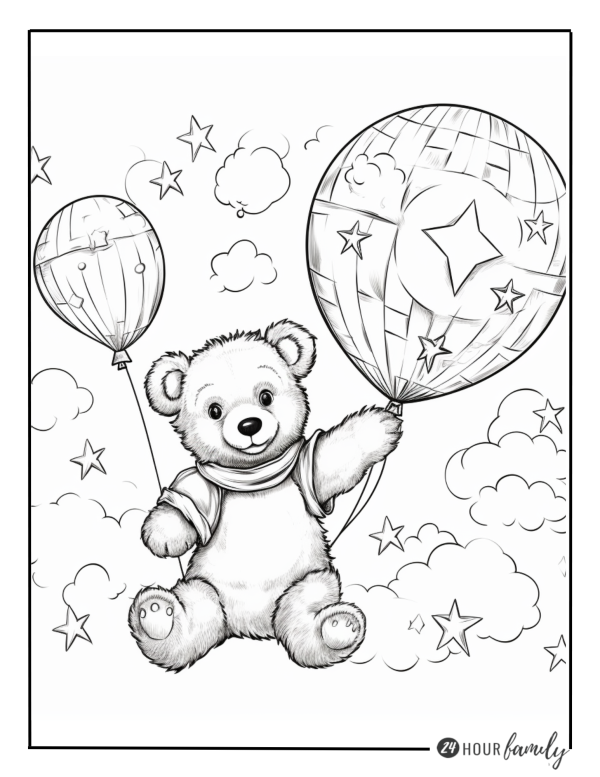 Teddy Bear Balloon Coloring Pages
