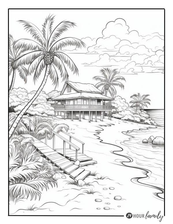 beach and palm tree coloring pages
