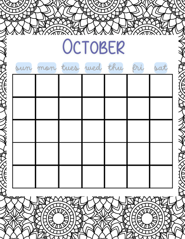 october coloring calendar free printable pdf calendar