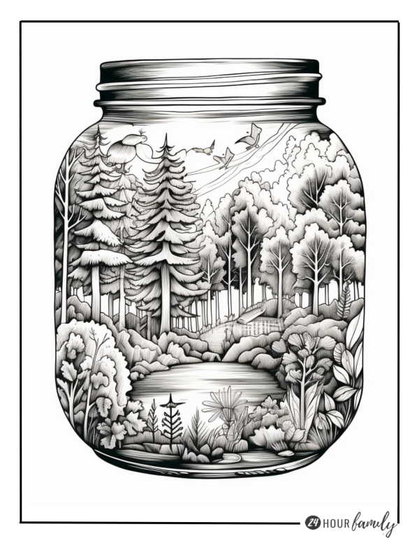 outdoor coloring pages in a jar