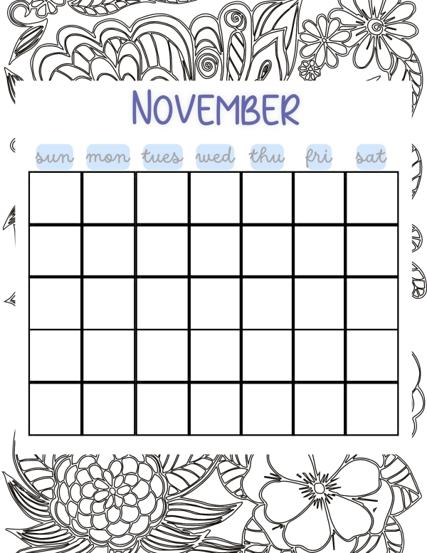 free printable november coloring calendar