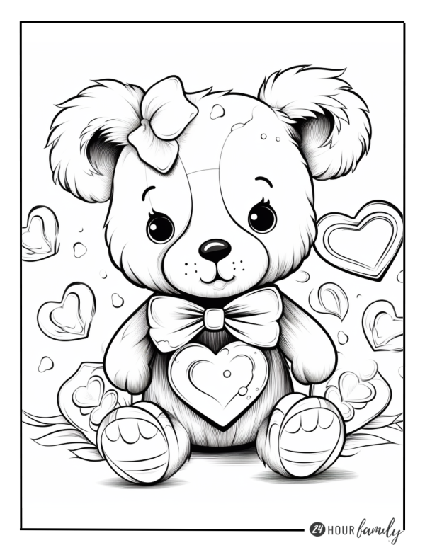 Teddy Bear Hearts Coloring Pages