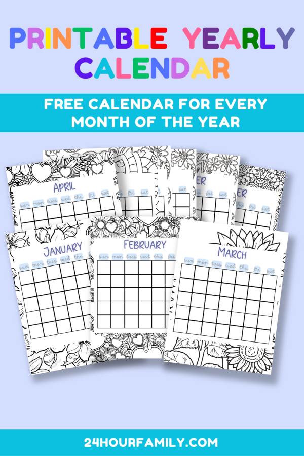 printable yearly calendar free pdf calendar for every month of the year free pdf