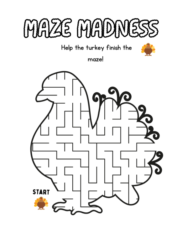 Thanksgiving turkey maze free printable