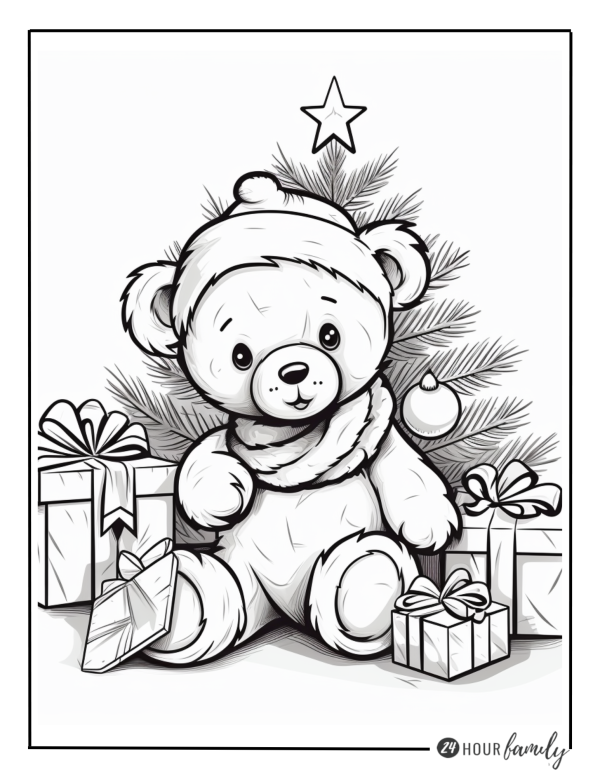 Teddy Bear with Christmas presents coloring pages