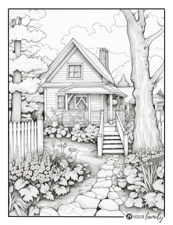 trees and flowers coloring pages