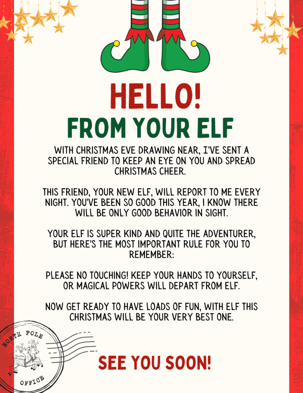 hello from your elf elf arrival ideas and free printables for elf on the shelf