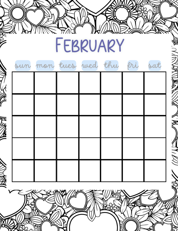 February coloring calendar to print out and color monthly calendar yearly calendar