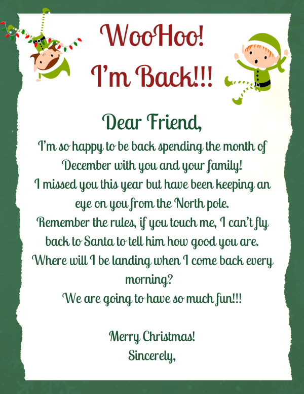 7 Free Printable Elf on the Shelf Arrival Letters - 24hourfamily.com
