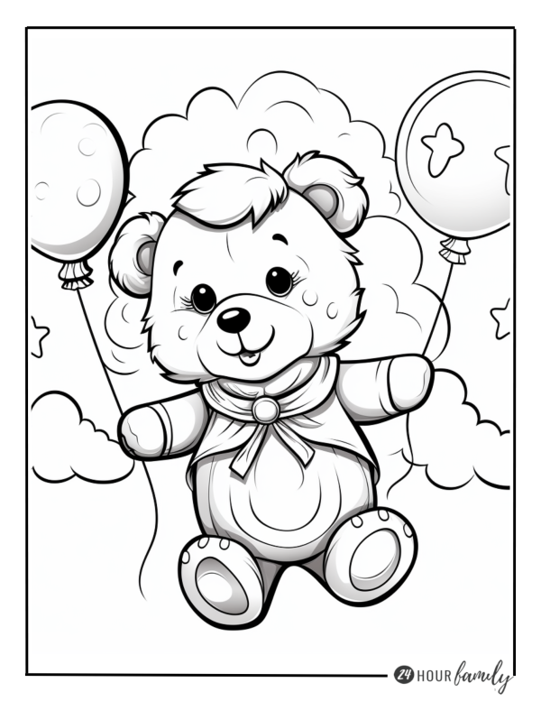 Teddy bear in the air coloring page