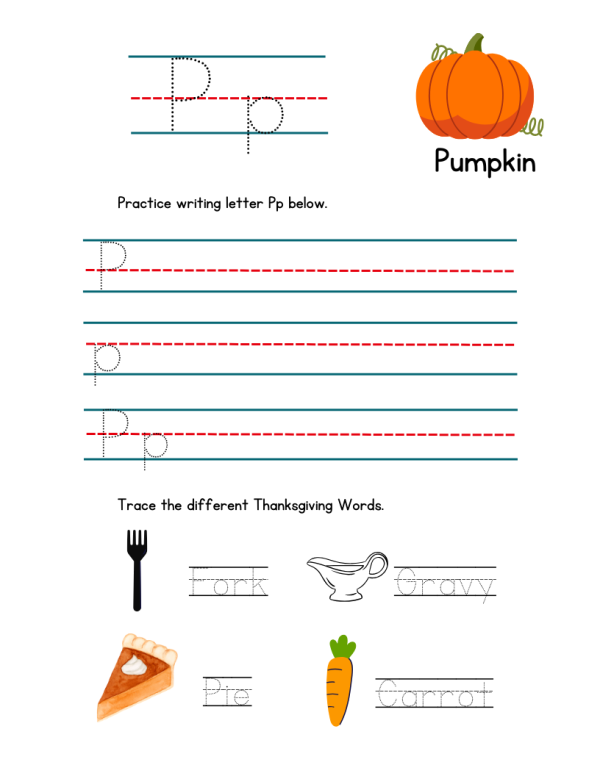 practice writing letter p for pumpkin thanksgiving writing prompts
