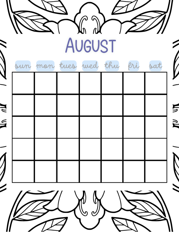 august monthly coloring calendar pdf