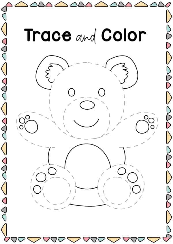 Trace and color a teddy bear printable