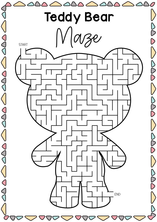 Teddy bear maze free printable pdf