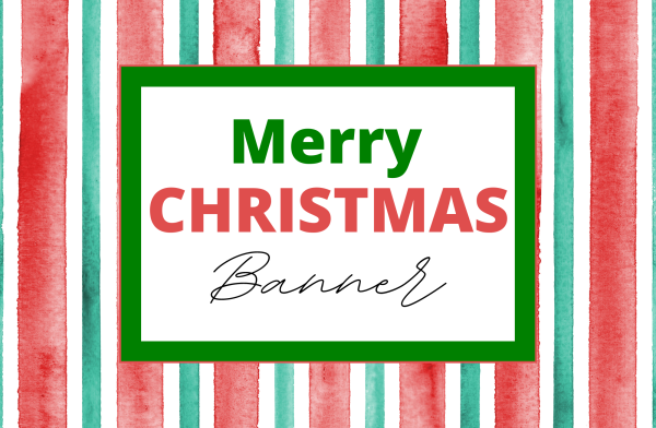 Merry christmas banner with red and green stripes