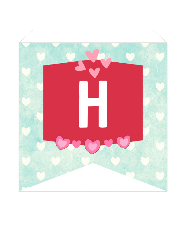 Illustration of a banner with a red square displaying the letter "H", surrounded by heart patterns