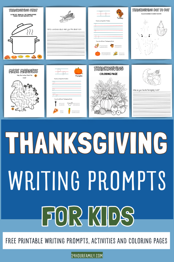 Thanksgiving writing prompts activities and coloring pages