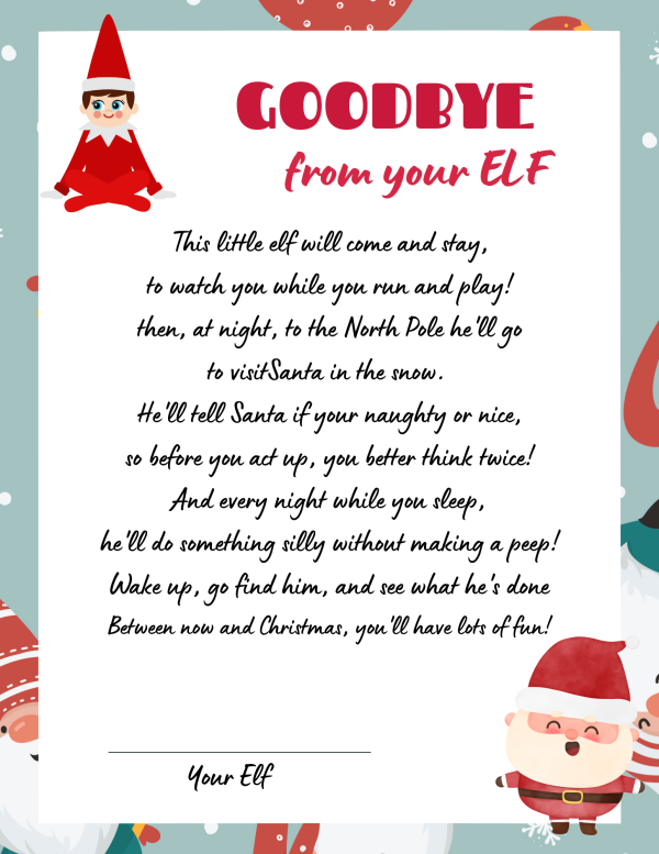 departure letters chirstmas eve from elf on the shelf
