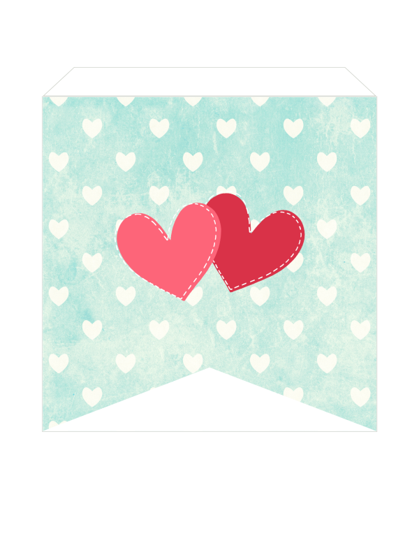 Illustration of a banner with two pink hearts, set against a background with smaller heart patterns