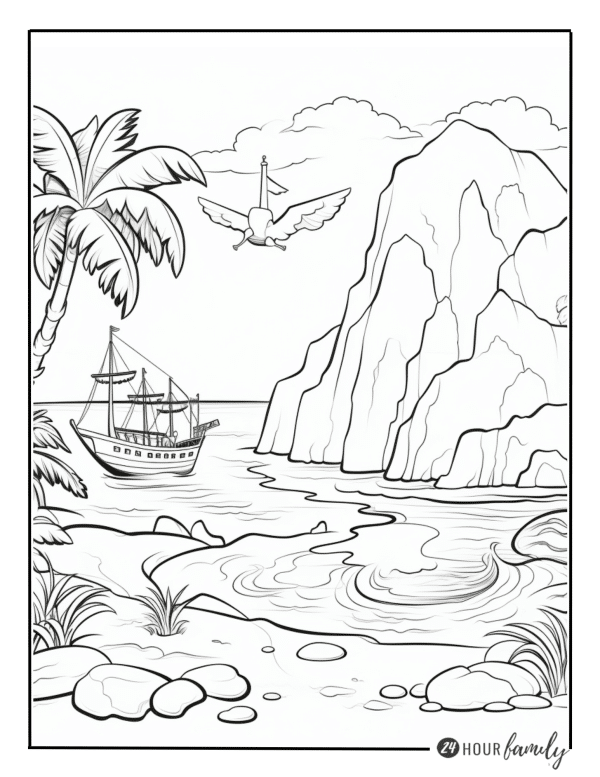 A coloring page of Johnny Depp as Captain Jack Sparrow from the movie Pirates of the Caribbean