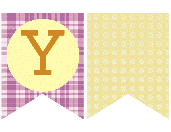 Banner with letter 'Y' on a purple plaid background next to a blank yellow floral space banner