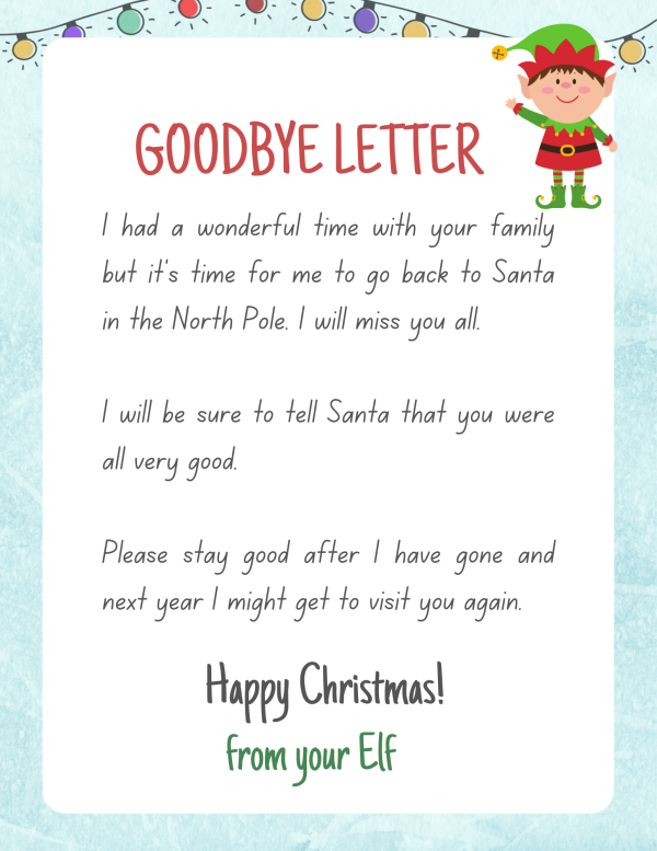 goodbye for now elf on the shelf letter printable pdf