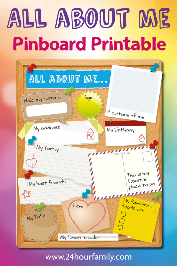 All about me prinboard printable for preschool, kindergarten, first grade second grade