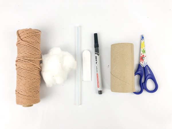 supplies needed to make a baby jesus in a manger craft using yarn and toilet paper roll