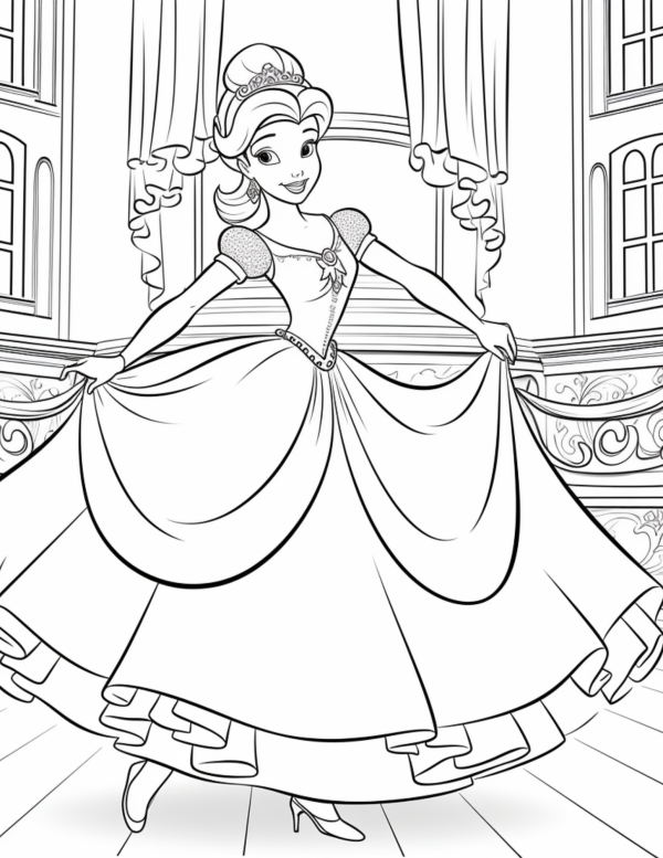 Cinderella cancing coloring pages