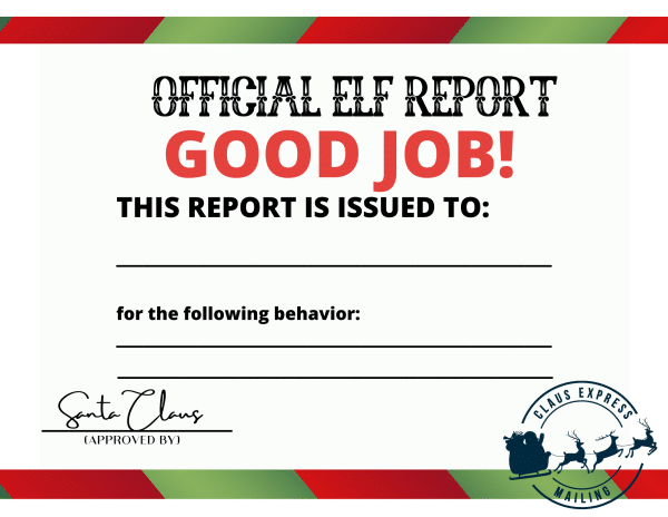 Elf Report Card free printable good job report card from Elf on the shelf