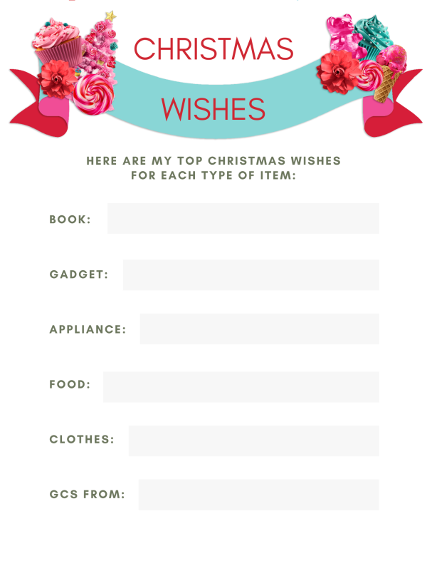 christmas wishes printable list for free