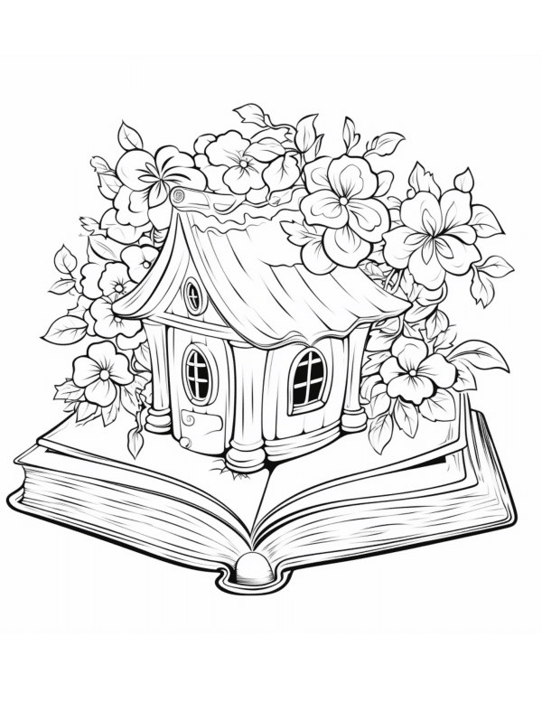 house with flowers and books