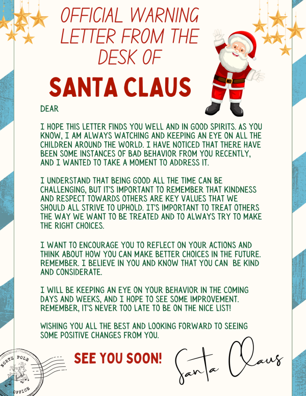 from the desk of santa claus official warning of bad behavior elf on the shelf