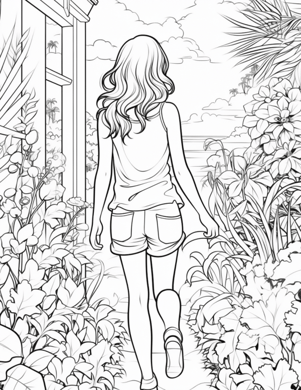 Walking in the garden coloring pages