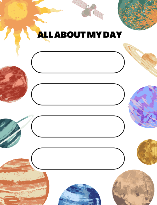 space themed all about my day worksheets