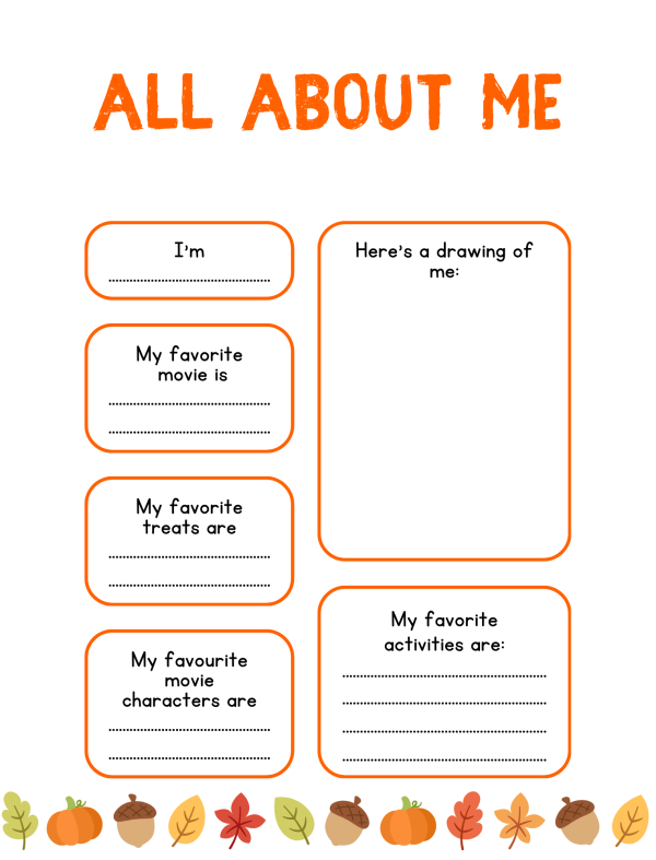 all about me fall thanksgiving printable