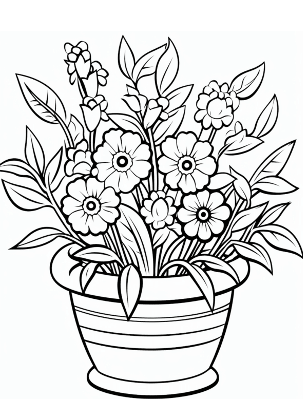 Garden vase flowers coloring pages