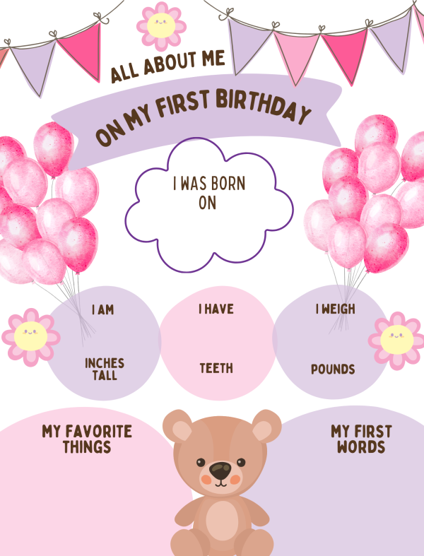all about m first year on my first birthday printable 