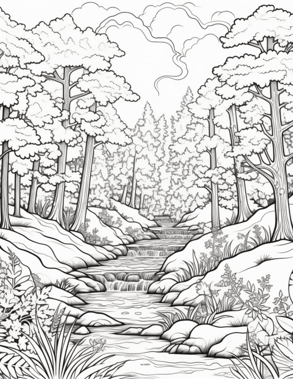 forest and river coloring page
