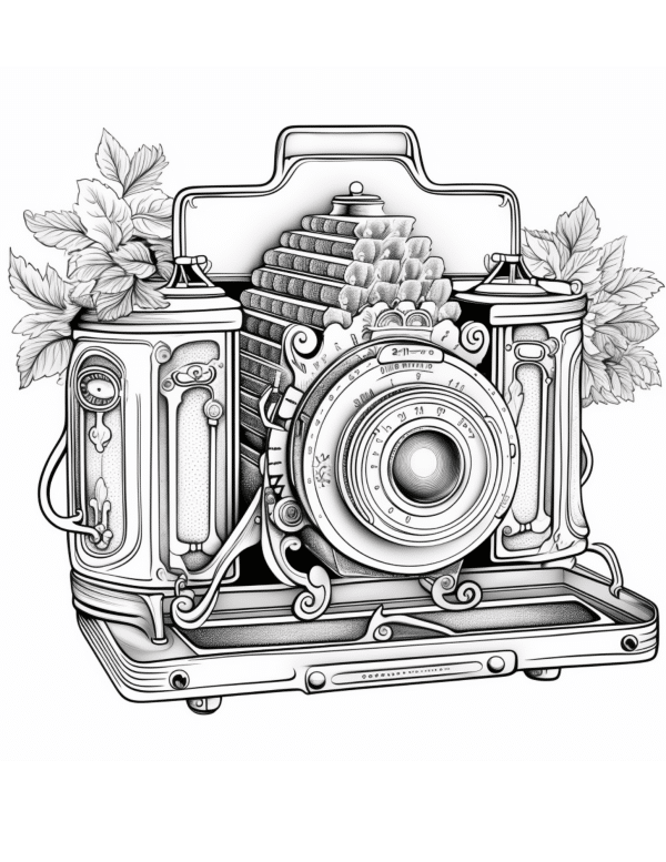 vintage aesthetic camera coloring page