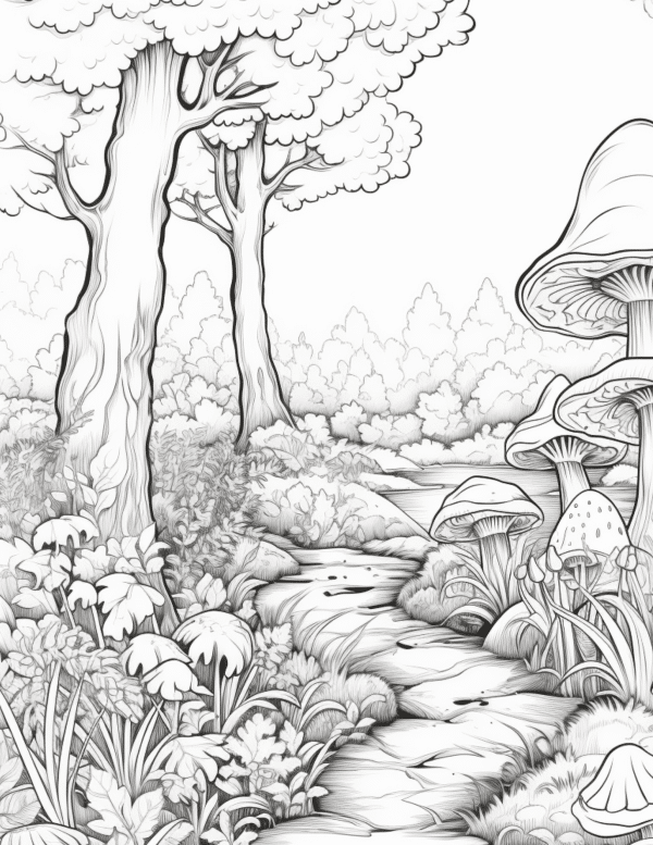 garden with trees coloring pages for kids and adults aesthetic coloring pages