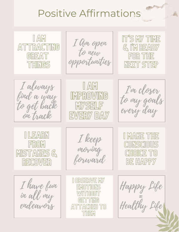 Positive Affimations printables Vision board make new year's resolutions doodle sheet Daydreaming