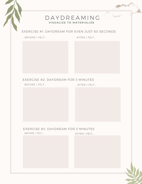 Daydreaming worksheet to create a vision board free printable pdf to print