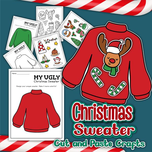 ugly sweater cut and paste crafts free printable pdf  DIY ugly sweater ideas