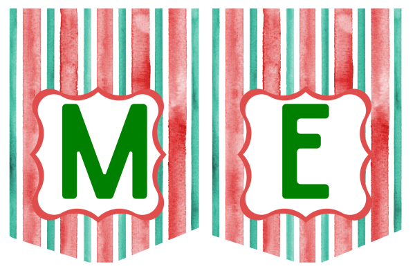 Two christmas striped banners with the letter M and letter E