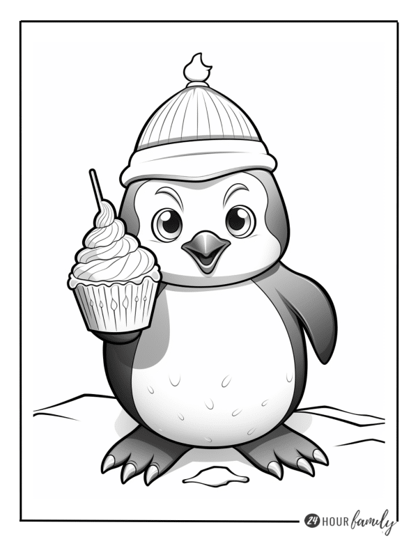 penguin family coloring pages penguin holding a cupcake coloring sheets